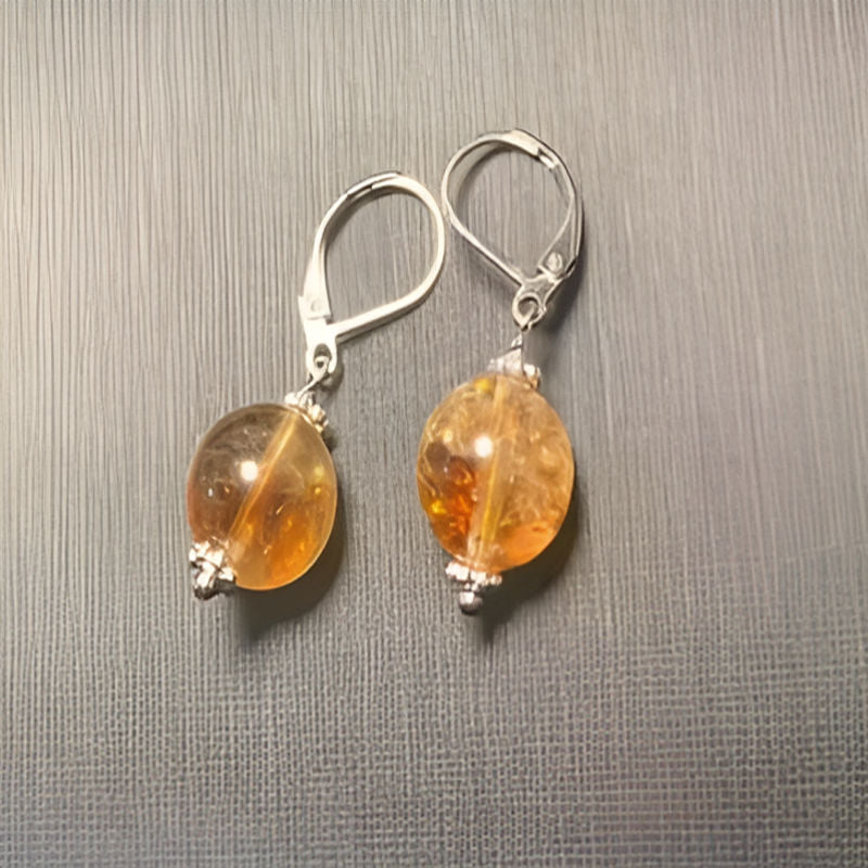 Vintage Azeztulite Citrine Drop Earrings