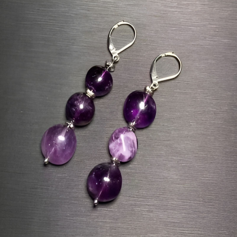 Vintage Natural Amethyst Drop Earrings
