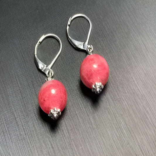 Vintage Natural Rhodonite Hoop Earrings