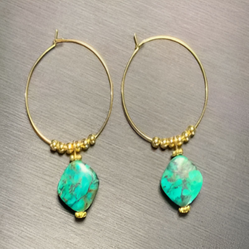 Vintage Natural Turquoise Hoop Earrings