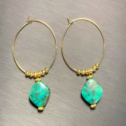 Vintage Natural Turquoise Hoop Earrings