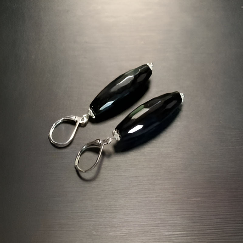 Vintage Black Agate Drop Earrings