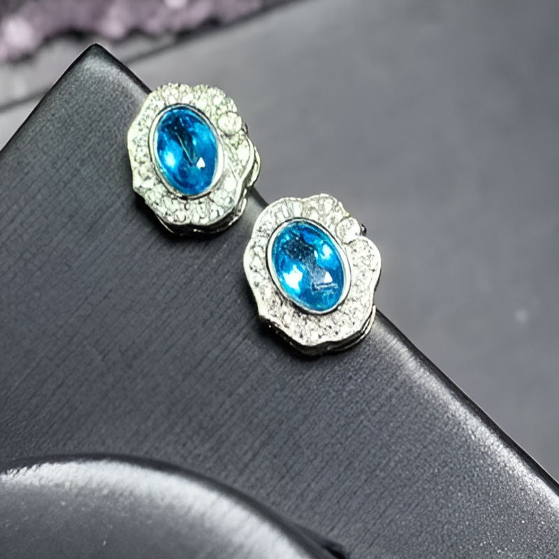 Vintage Square Blue Topaz Stud Earrings