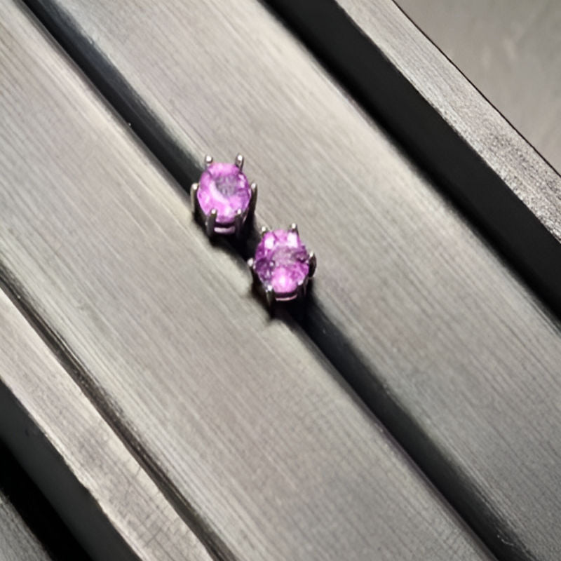 Vintage Round Amethyst Stud Earrings