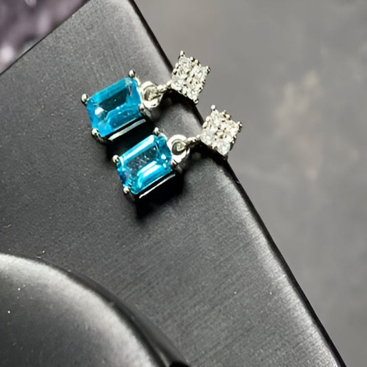Vintage Square Blue Topaz Stud Earrings