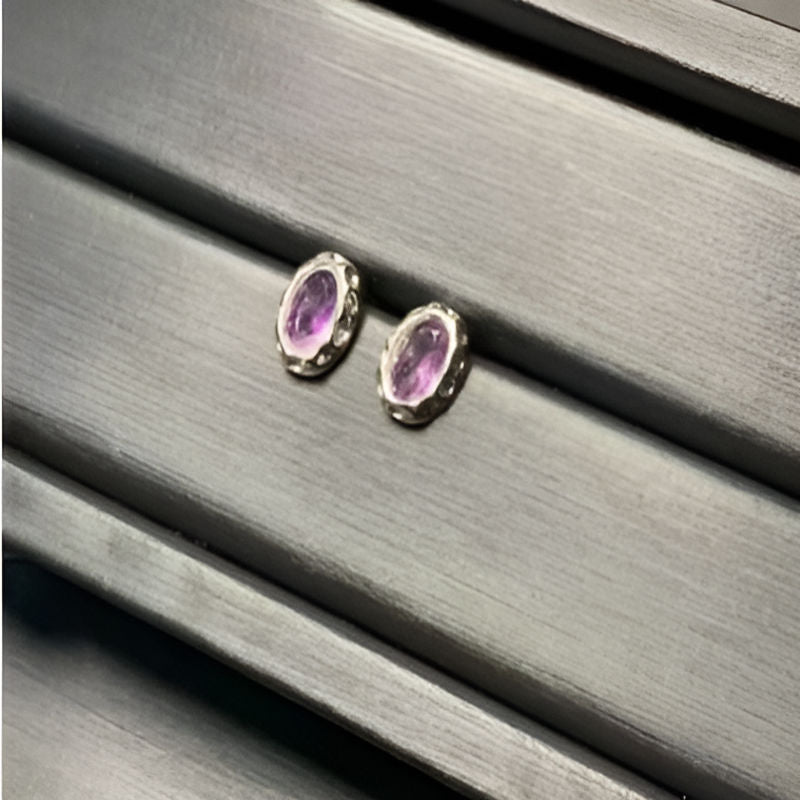 Vintage Oval Amethyst Stud Earrings