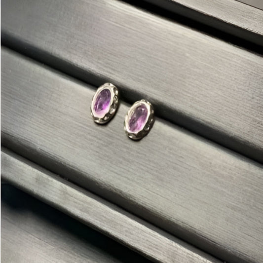 Vintage Oval Amethyst Stud Earrings