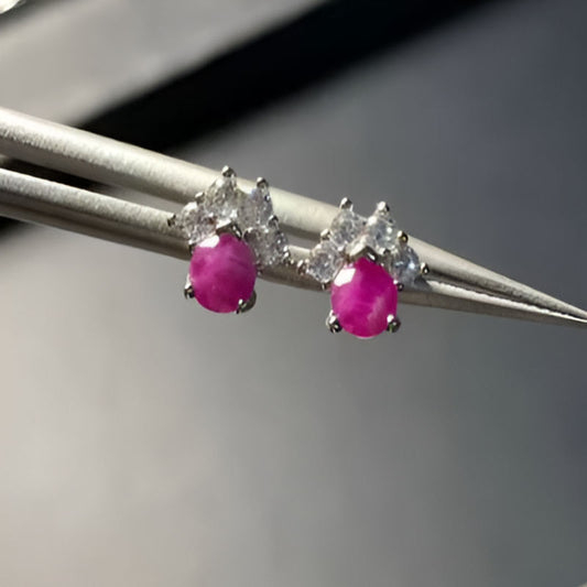 Vintage Oval Ruby Stud Earrings