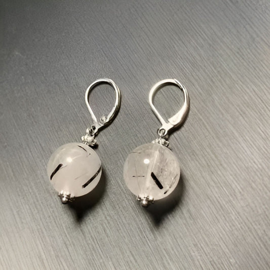 Vintage Black Rutilated Quartz Drop Earrings