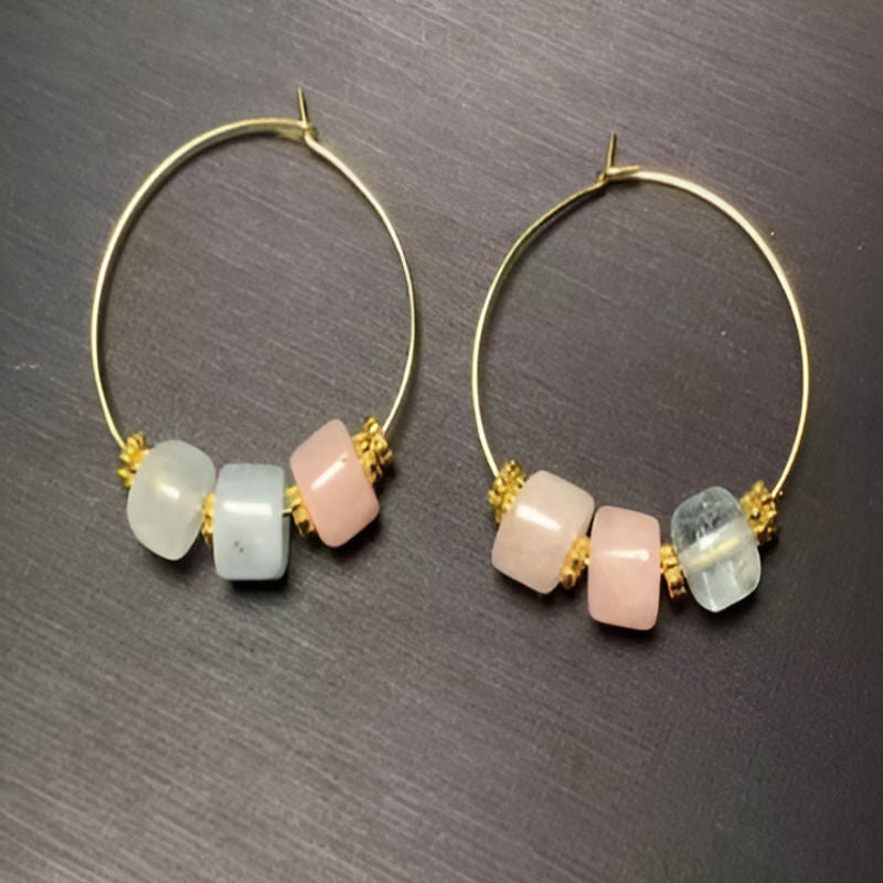 Vintage Morganite Hoop Earrings