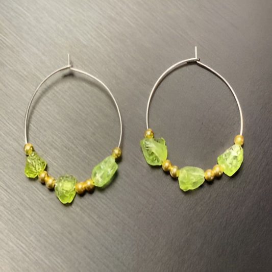 Vintage Peridot Rough Stone Earrings