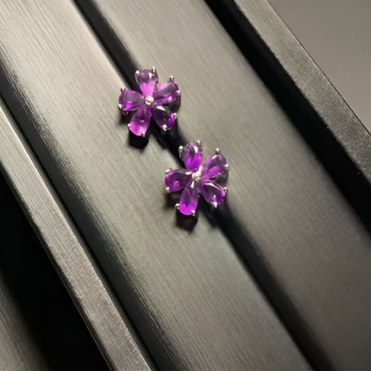 Vintage Flower Amethyst Stud Earrings