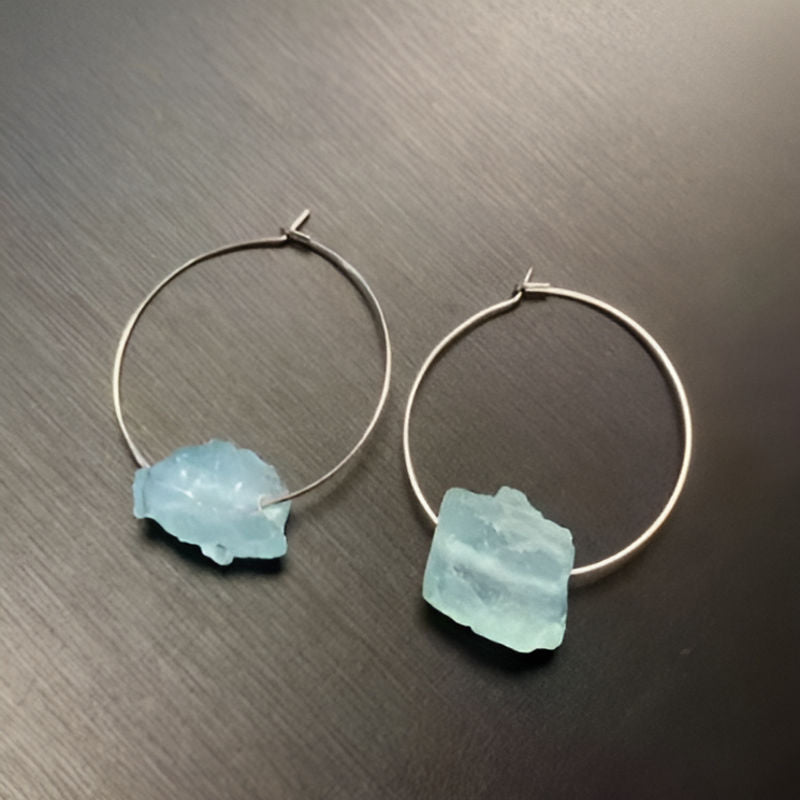 Vintage Aquamarine Hoop Earrings