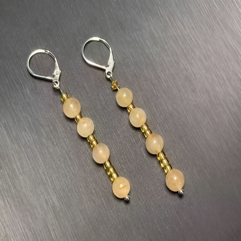 Vintage Gold Rutilated Quartz Drop Earrings