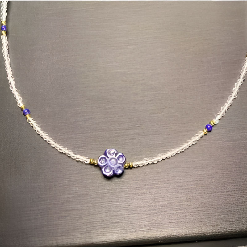 Vintage Flower Lapis Pendant Necklace