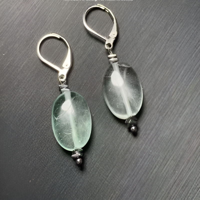 Vintage Oval Fluorite Drop Earrings