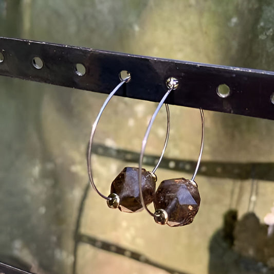 Vintage Smoky Quartz Hoop Earrings