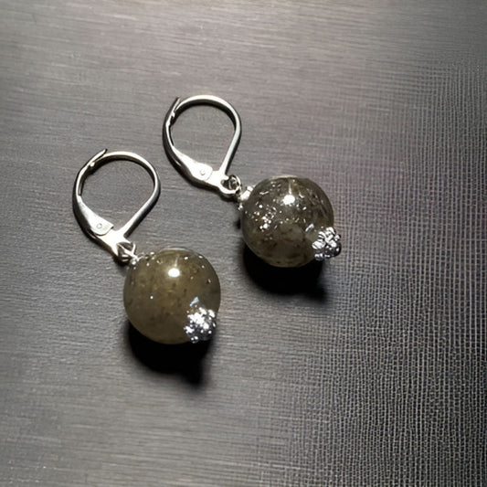 Vintage Silver Sunstone Drop Earrings