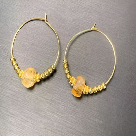 Vintage Azeztulite Citrine Hoop Earrings