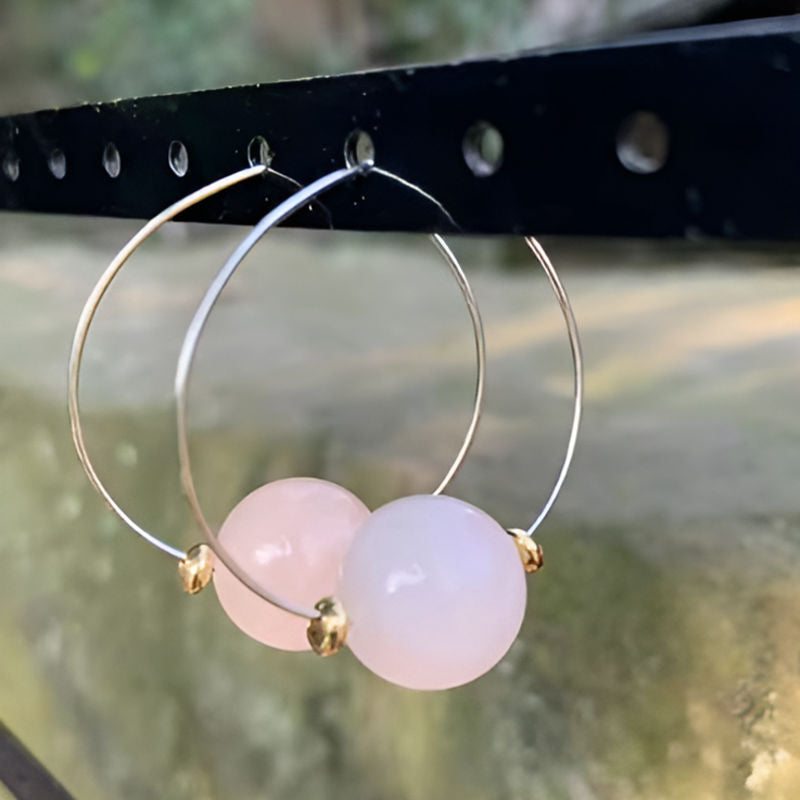 Vintage Rose Quartz Hoop Earrings