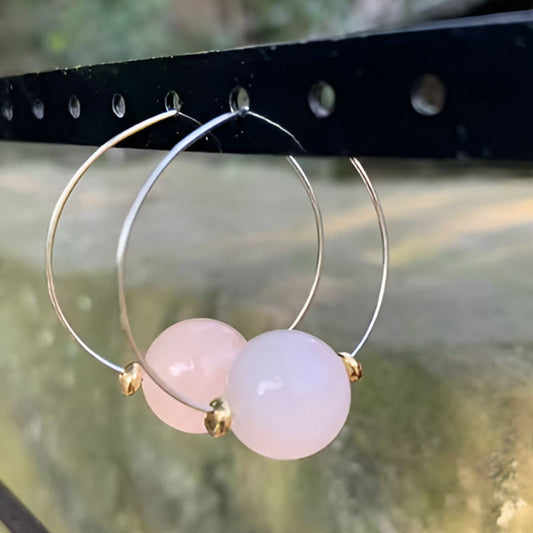 Vintage Rose Quartz Hoop Earrings