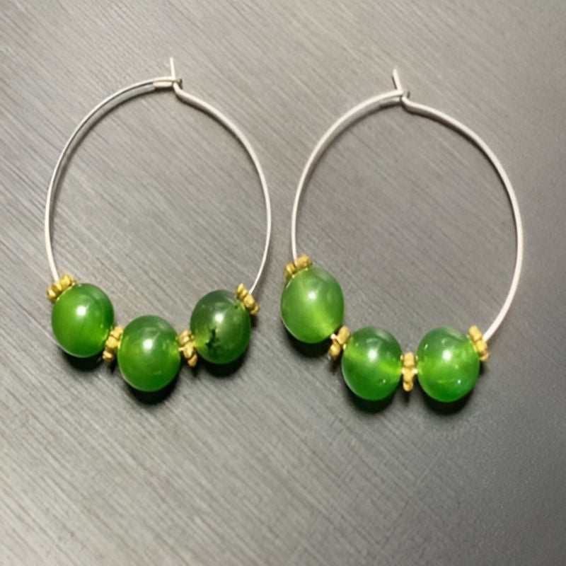 Vintage Green Jade Hoop Earrings