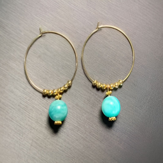 Vintage Amazonite Hoop Earrings