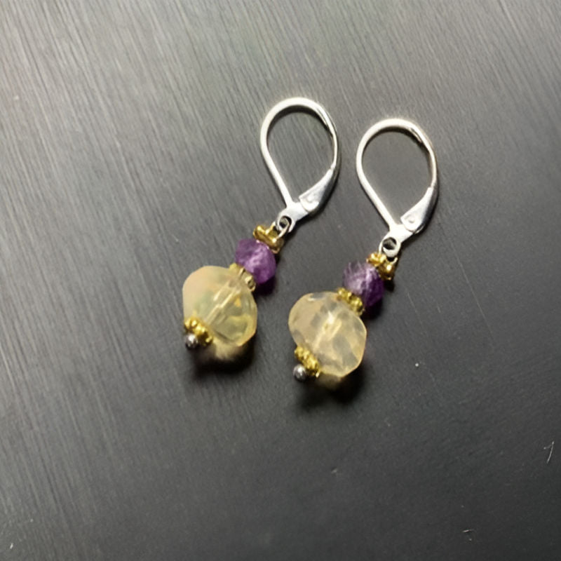 Vintage Citrine Amethyst Drop Earrings