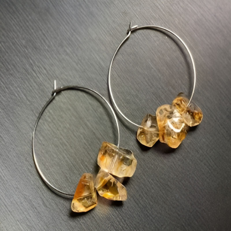 Vintage Azeztulite Citrine Hoop Earrings