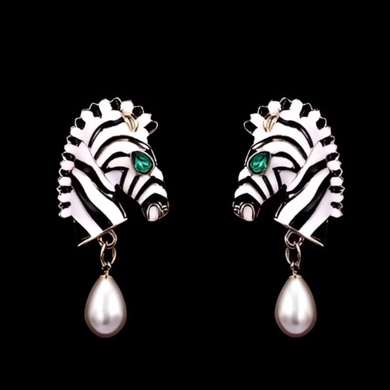 Vintage Zebra Pearl Earrings