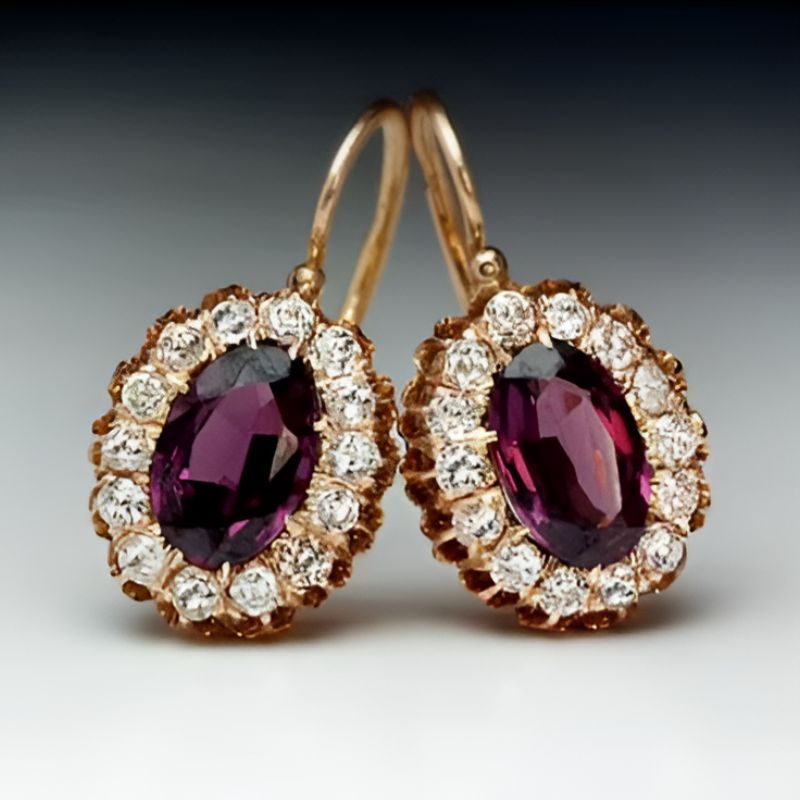 Elegant Gold Red Zircon Earrings
