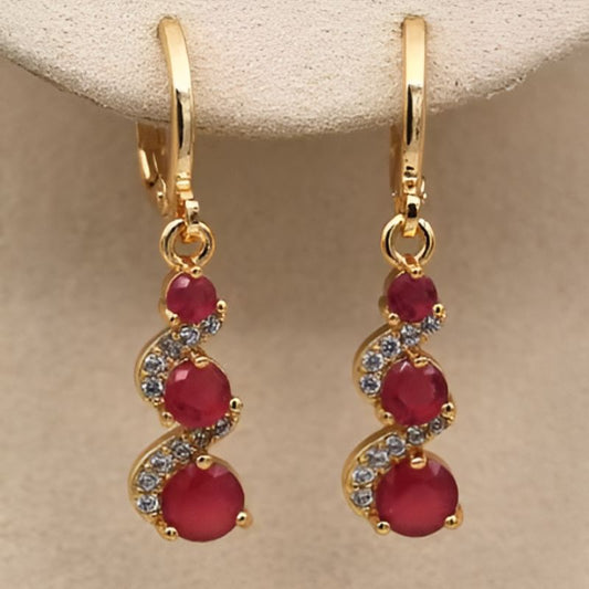 Vintage Gold Swirl Red Stone Earrings
