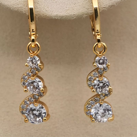 Vintage Gold Swirl White Stone Earrings