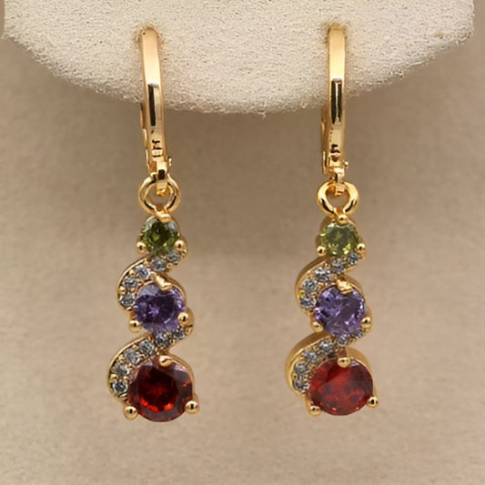 Vintage Gold Swirl Multicolor Stone Earrings