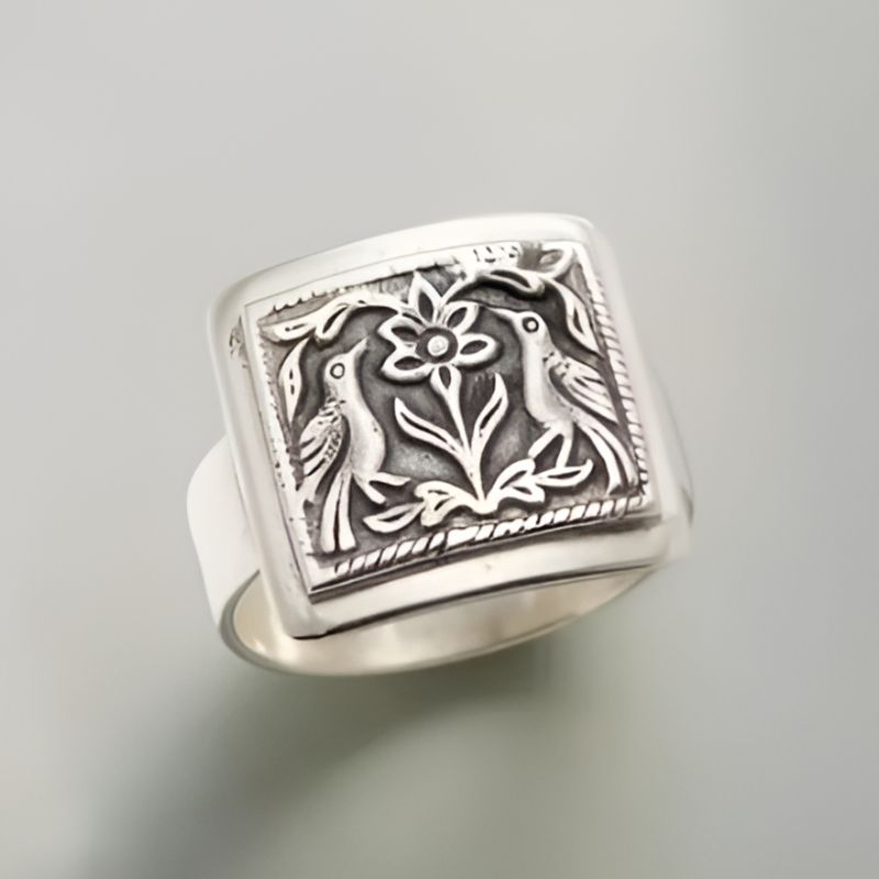 Vintage Silver Flower Bird Ring