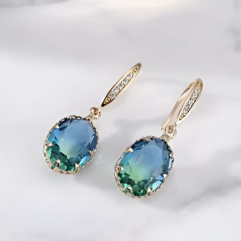 Vintage Blue Green Zircon Earrings