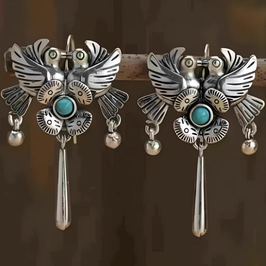 Vintage Green Stone Bird Earrings