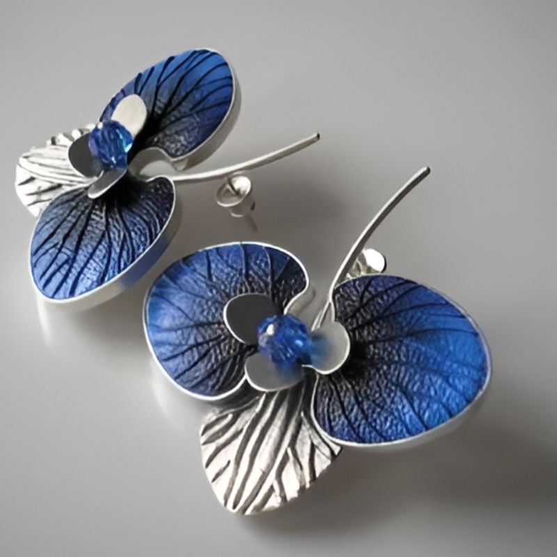 Vintage Blue Leaf Flower Earrings
