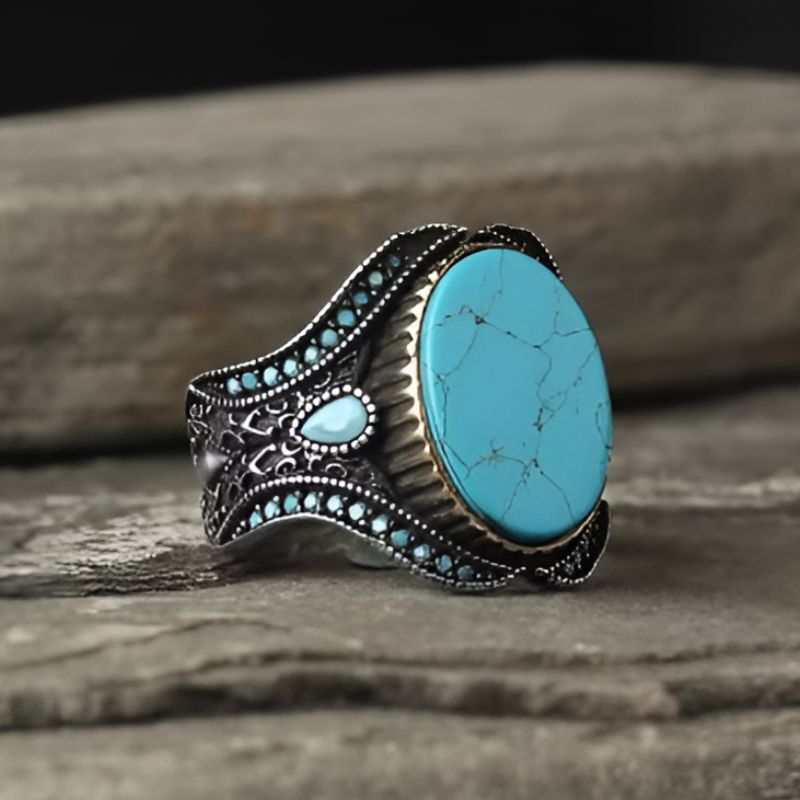 Vintage Blue Stone Flower Ring