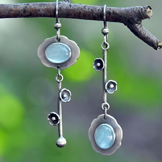 Vintage Blue Stone Flower Earrings