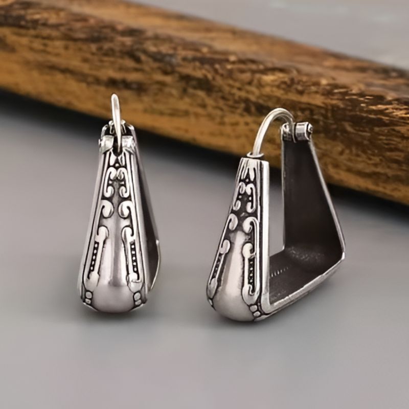 Vintage Silver Geometric Hoop Earrings