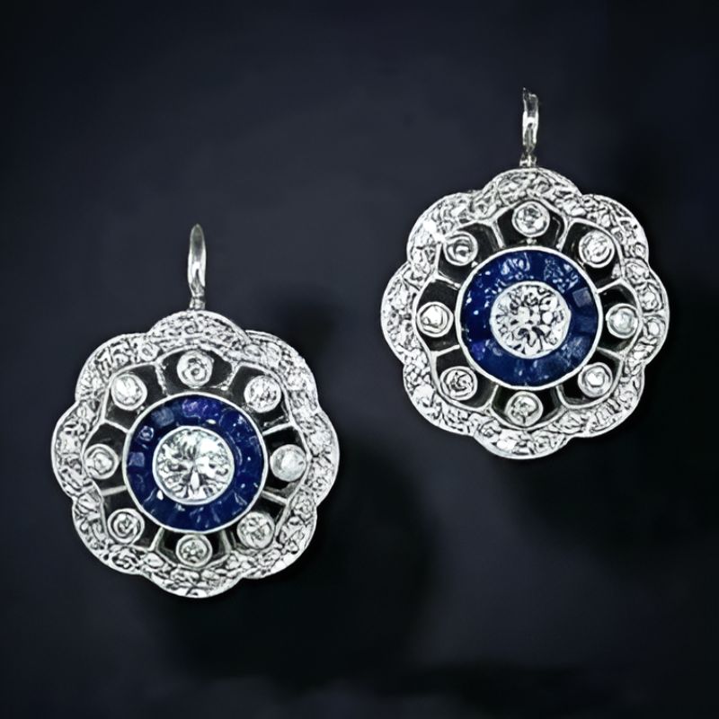 Vintage White Blue Stone Earrings