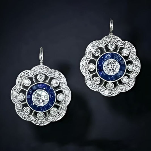 Vintage White Blue Stone Earrings