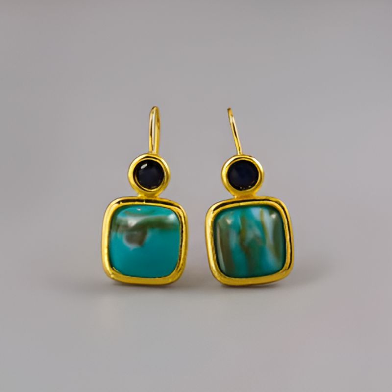Vintage Square Green Stone Earrings