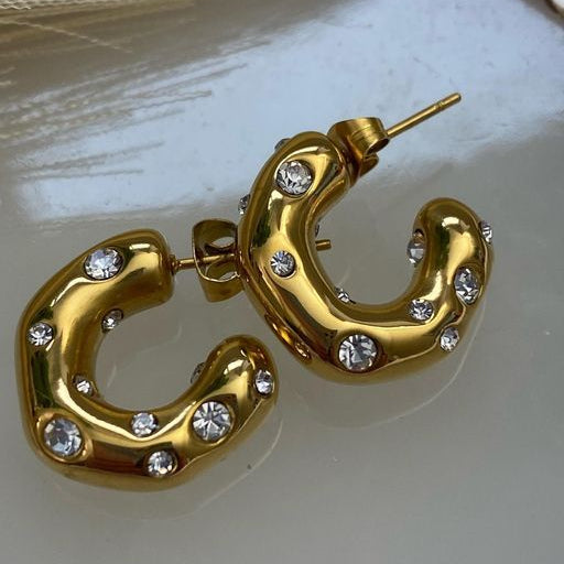 Vintage Gold Inlaid Crystals Earrings