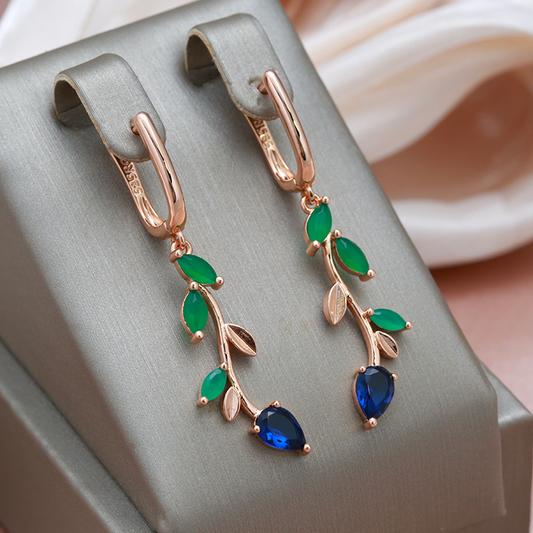 Green and Blue Crystal Earrings in Gold