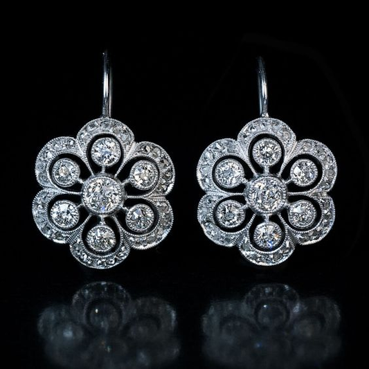 Vintage Crystal Mandala Silver Earrings