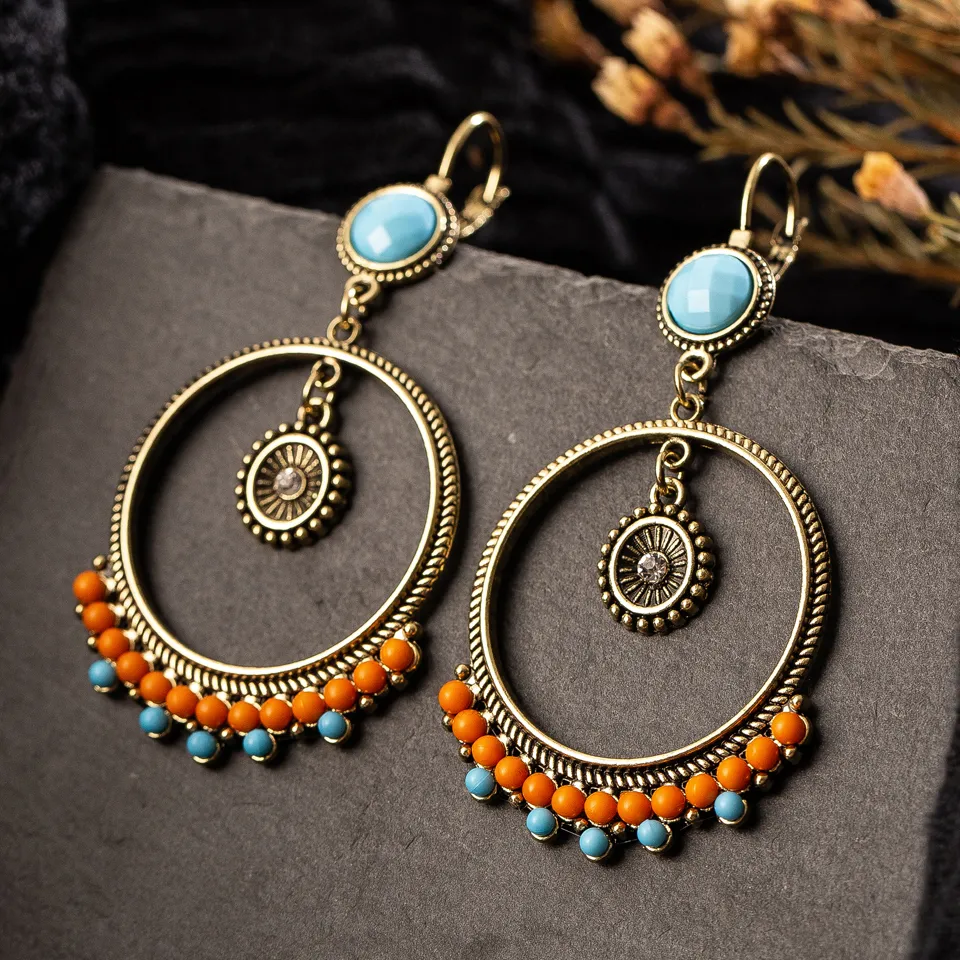 Vintage Orange Blue Stone Earrings