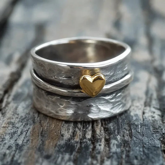 Vintage Golden Heart Silvered Ring